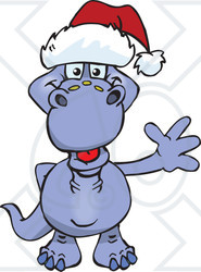 Clipart of a Friendly Waving Apatosaurus Dinosaur Wearing a Christmas Santa Hat - Royalty Free Vector Illustration