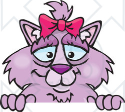Clipart of a Purple Cat over a Sign - Royalty Free Vector Illustration