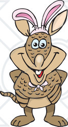 Clipart of a Happy Armadillo Wearing Easter Bunny Ears - Royalty Free Vector Illustration