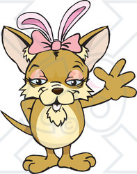 Clipart of a Friendly Waving Chihuahua Dog Wearing Easter Bunny Ears - Royalty Free Vector Illustration