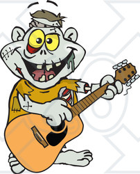 Clipart of a Cartoon Happy Zombie Playing an Acoustic Guitar - Royalty Free Vector Illustration