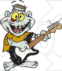 Clipart of a Cartoon Happy Zombie Playing an Electric Guitar - Royalty Free Vector Illustration