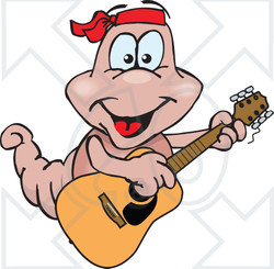 Clipart of a Cartoon Happy Earthworm Playing an Acoustic Guitar - Royalty Free Vector Illustration