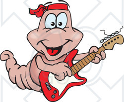 Clipart of a Cartoon Happy Earthworm Playing an Electric Guitar - Royalty Free Vector Illustration