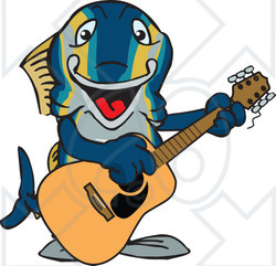 Clipart of a Cartoon Happy Tuna Fish Playing an Electric Guitar - Royalty Free Vector Illustration