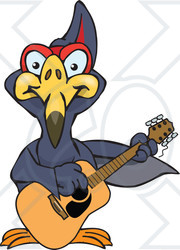 Clipart of a Cartoon Happy Terradactyl Playing an Acoustic Guitar - Royalty Free Vector Illustration