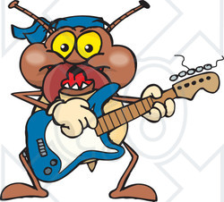 Clipart of a Cartoon Happy Termite Playing an Electric Guitar - Royalty Free Vector Illustration