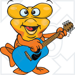 Clipart of a Cartoon Happy Goldfish Playing an Acoustic Guitar - Royalty Free Vector Illustration