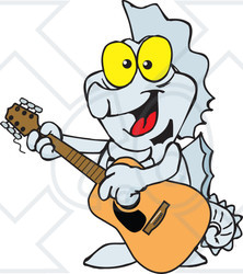 Clipart of a Cartoon Happy Seahorse Playing an Acoustic Guitar - Royalty Free Vector Illustration