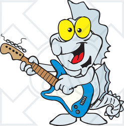 Clipart of a Cartoon Happy Seahorse Playing an Electric Guitar - Royalty Free Vector Illustration