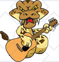 Clipart of a Cartoon Happy Rattlesnake Playing an Acoustic Guitar - Royalty Free Vector Illustration