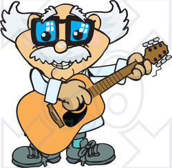 Clipart of a Cartoon Happy Scientist Playing an Acoustic Guitar - Royalty Free Vector Illustration