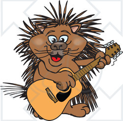 Clipart of a Cartoon Happy Porcupine Playing an Acoustic Guitar - Royalty Free Vector Illustration