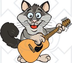Clipart of a Cartoon Happy Possum Playing an Acoustic Guitar - Royalty Free Vector Illustration