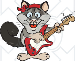Clipart of a Cartoon Happy Possum Playing an Electric Guitar - Royalty Free Vector Illustration