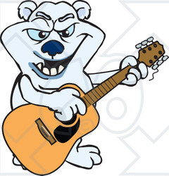Clipart of a Cartoon Polar Bear Playing an Acoustic Guitar - Royalty Free Vector Illustration