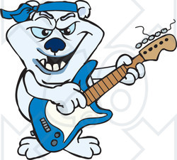 Clipart of a Cartoon Polar Bear Playing an Electric Guitar - Royalty Free Vector Illustration