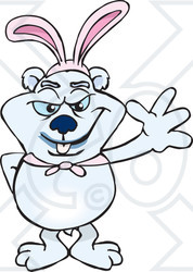 Clipart of a Friendly Waving Polar Bear Wearing Easter Bunny Ears - Royalty Free Vector Illustration