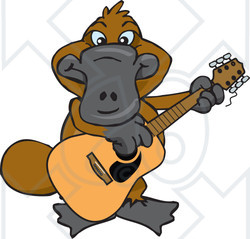 Clipart of a Cartoon Happy Platypus Playing an Acoustic Guitar - Royalty Free Vector Illustration