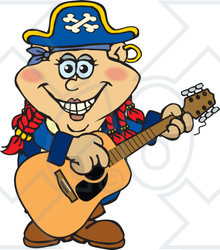 Clipart of a Cartoon Happy Pirate Woman Playing an Acoustic Guitar - Royalty Free Vector Illustration