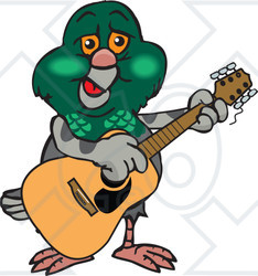 Clipart of a Cartoon Happy Pigeon Playing an Acoustic Guitar - Royalty Free Vector Illustration