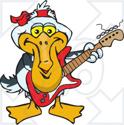 Clipart of a Cartoon Happy Pelican Playing an Electric Guitar - Royalty Free Vector Illustration