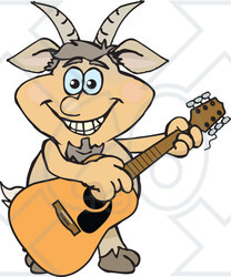 Clipart of a Cartoon Happy Faun Pan Playing an Acoustic Guitar - Royalty Free Vector Illustration
