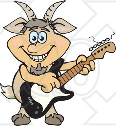 Clipart of a Cartoon Happy Faun Pan Playing an Electric Guitar - Royalty Free Vector Illustration
