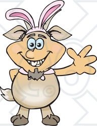 Clipart of a Friendly Waving Faun Pan Wearing Easter Bunny Ears - Royalty Free Vector Illustration