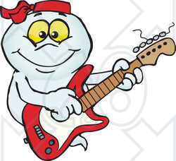 Clipart of a Cartoon Happy Ghost Playing an Electric Guitar - Royalty Free Vector Illustration