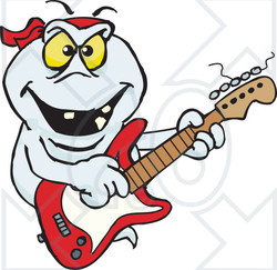 Clipart of a Cartoon Evil Ghost Playing an Electric Guitar - Royalty Free Vector Illustration