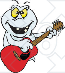 Clipart of a Cartoon Evil Ghost Playing an Acoustic Guitar - Royalty Free Vector Illustration