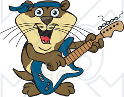 Clipart of a Cartoon Happy Otter Playing an Electric Guitar - Royalty Free Vector Illustration