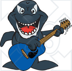 Clipart of a Cartoon Happy Orca Killer Whale Playing an Acoustic Guitar - Royalty Free Vector Illustration