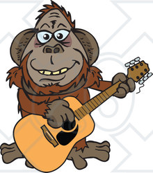 Clipart of a Cartoon Happy Orangutan Playing an Acoustic Guitar - Royalty Free Vector Illustration
