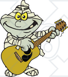 Clipart of a Cartoon Mummy Playing an Acoustic Guitar - Royalty Free Vector Illustration