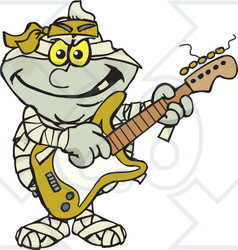Clipart of a Cartoon Mummy Playing an Electric Guitar - Royalty Free Vector Illustration