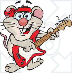 Clipart of a Cartoon Happy Mouse Playing an Electric Guitar - Royalty Free Vector Illustration
