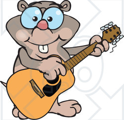Clipart of a Cartoon Happy Mole Playing an Acoustic Guitar - Royalty Free Vector Illustration