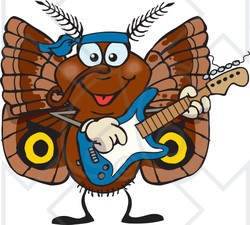 Clipart of a Cartoon Happy Moth Playing an Electric Guitar - Royalty Free Vector Illustration