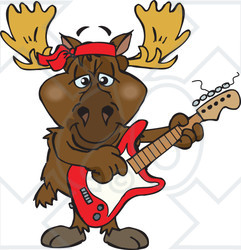 Clipart of a Cartoon Happy Moose Playing an Electric Guitar - Royalty Free Vector Illustration