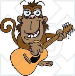 Clipart of a Cartoon Happy Monkey Playing an Acoustic Guitar - Royalty Free Vector Illustration