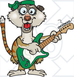 Clipart of a Cartoon Happy Meerkat Playing an Electric Guitar - Royalty Free Vector Illustration