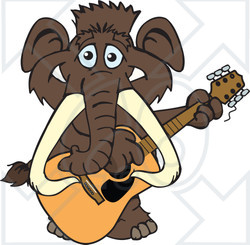 Clipart of a Cartoon Happy Mammoth Playing an Acoustic Guitar - Royalty Free Vector Illustration