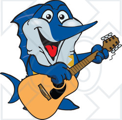 Clipart of a Cartoon Happy Marlin Fish Playing an Acoustic Guitar - Royalty Free Vector Illustration