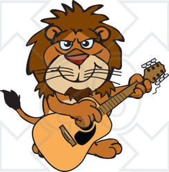 Clipart of a Cartoon Happy Male Lion Playing an Acoustic Guitar - Royalty Free Vector Illustration