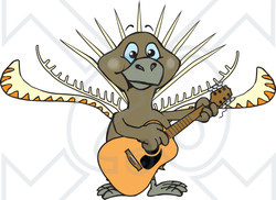 Clipart of a Cartoon Happy Lyrebird Playing an Acoustic Guitar - Royalty Free Vector Illustration