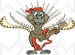 Clipart of a Cartoon Happy Lyrebird Playing an Electric Guitar - Royalty Free Vector Illustration