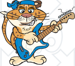 Clipart of a Cartoon Happy Leopard Playing an Electric Guitar - Royalty Free Vector Illustration