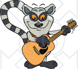 Clipart of a Cartoon Happy Lemur Playing an Acoustic Guitar - Royalty Free Vector Illustration